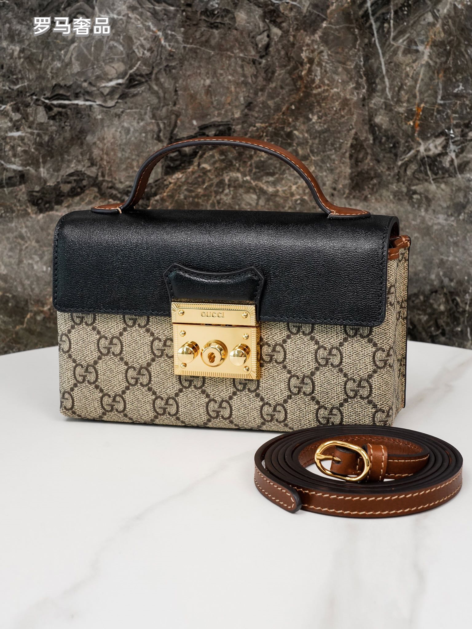 Gucci Padlock Small GG Supreme Shoulder Bag - Black &amp; Brown Leather