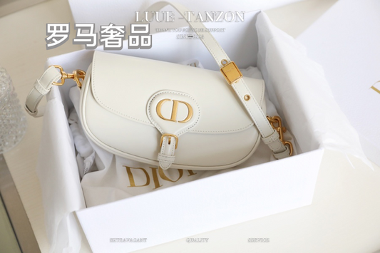 Dior Small Bobby Bag in White Box Calfskin with Gold-Finish Hardware