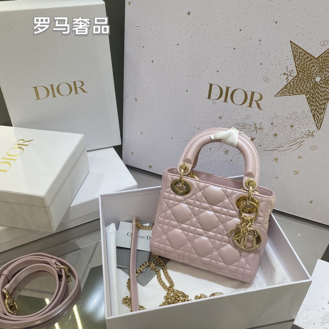 Lady Dior Micro Bag - Black Cannage Lambskin with Gold-Finish Metal Charms