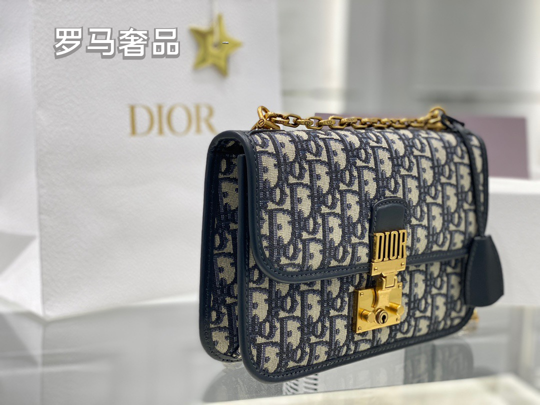 Dior Addict Flap Bag Blue Oblique Jacquard with Gold-Finish Hardware