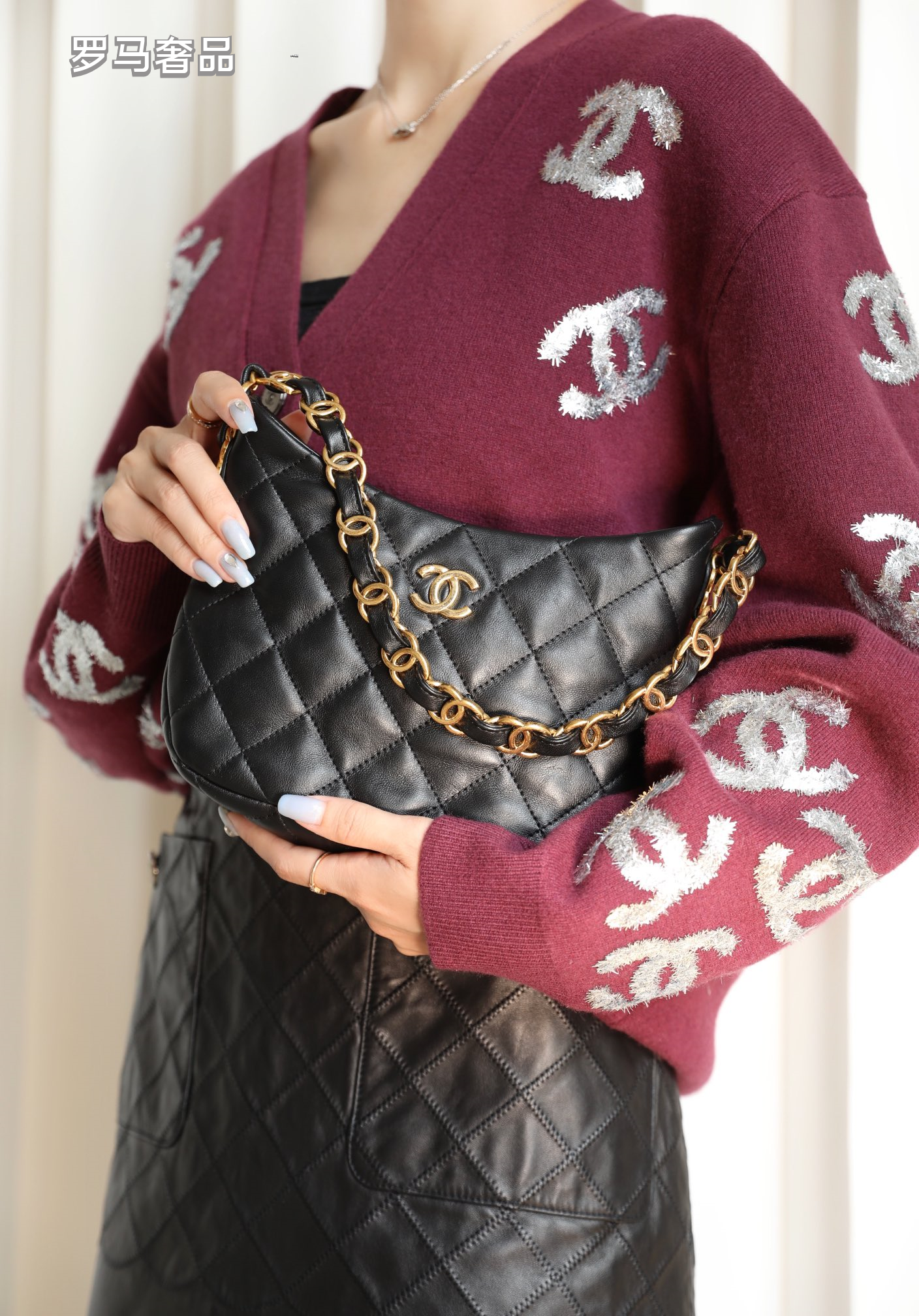Chanel Small Hobo Bag - Black Quilted Lambskin with Gold-Tone Metal Hardware