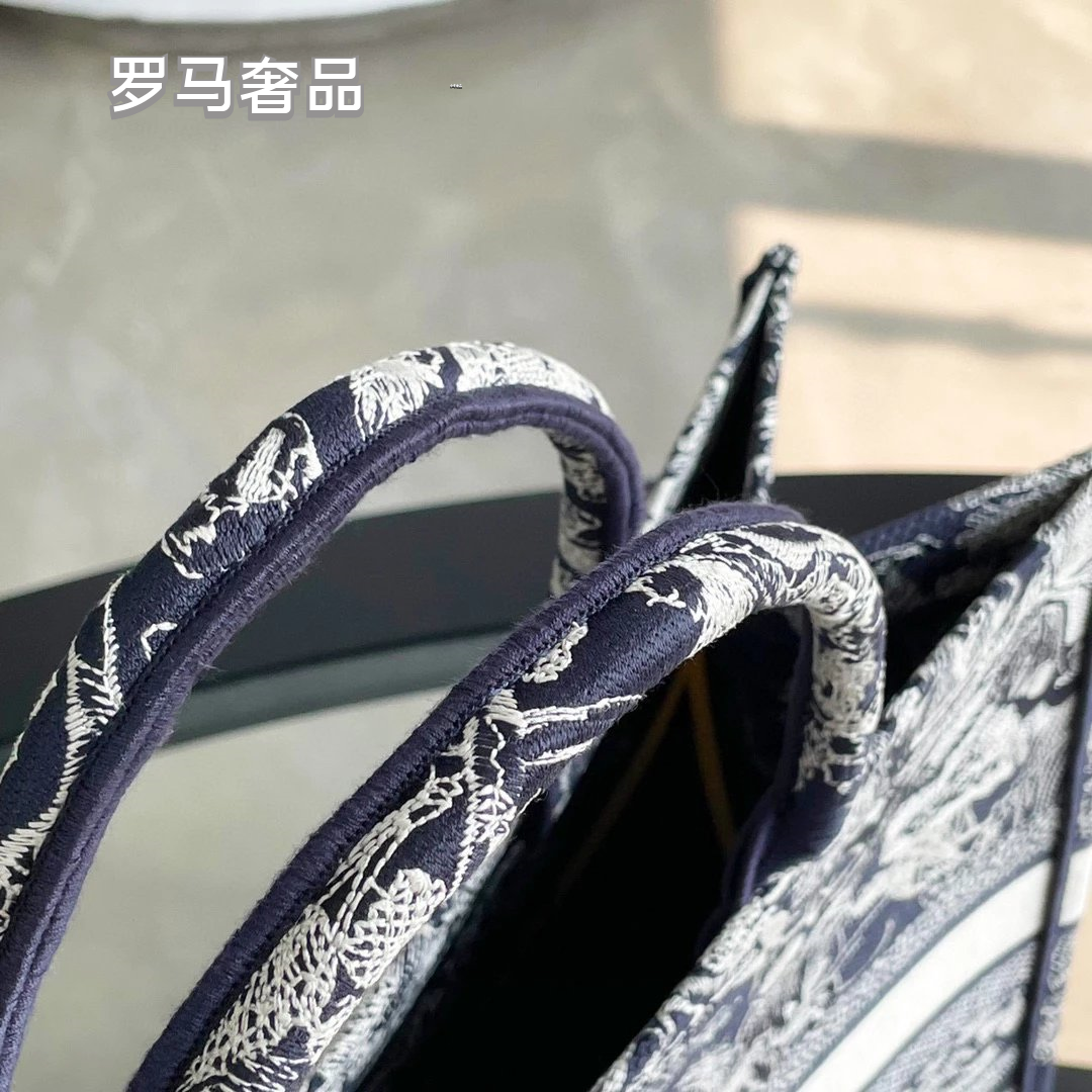 Dior Book Tote Bag Blue Toile de Jouy Embroidery