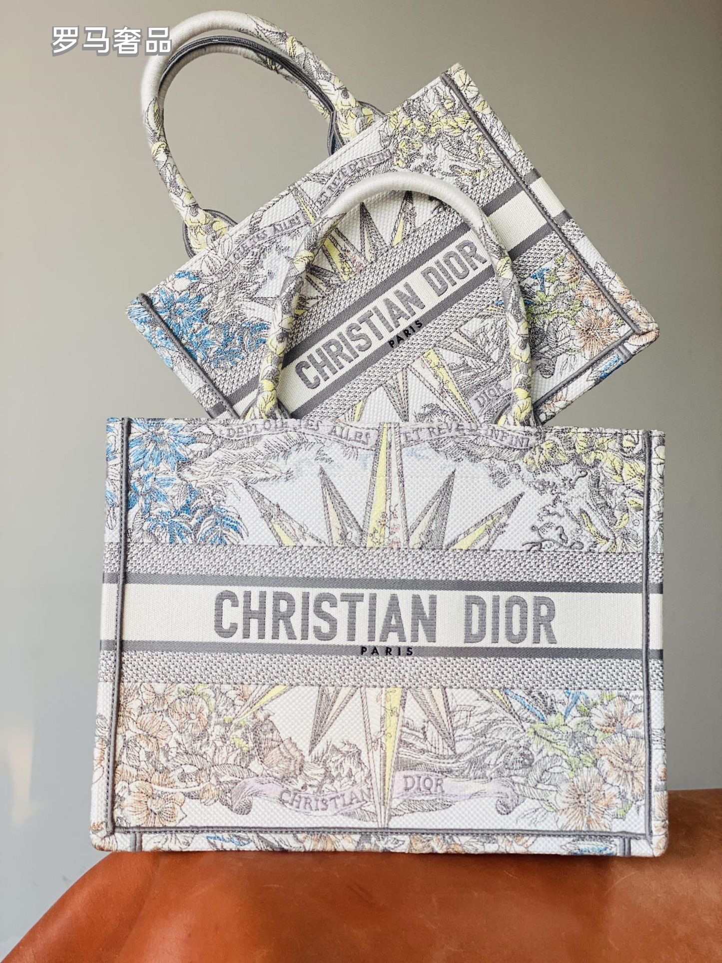 Christian Dior Medium Book Tote - White and Multicolor Constellation Embroidered Canvas