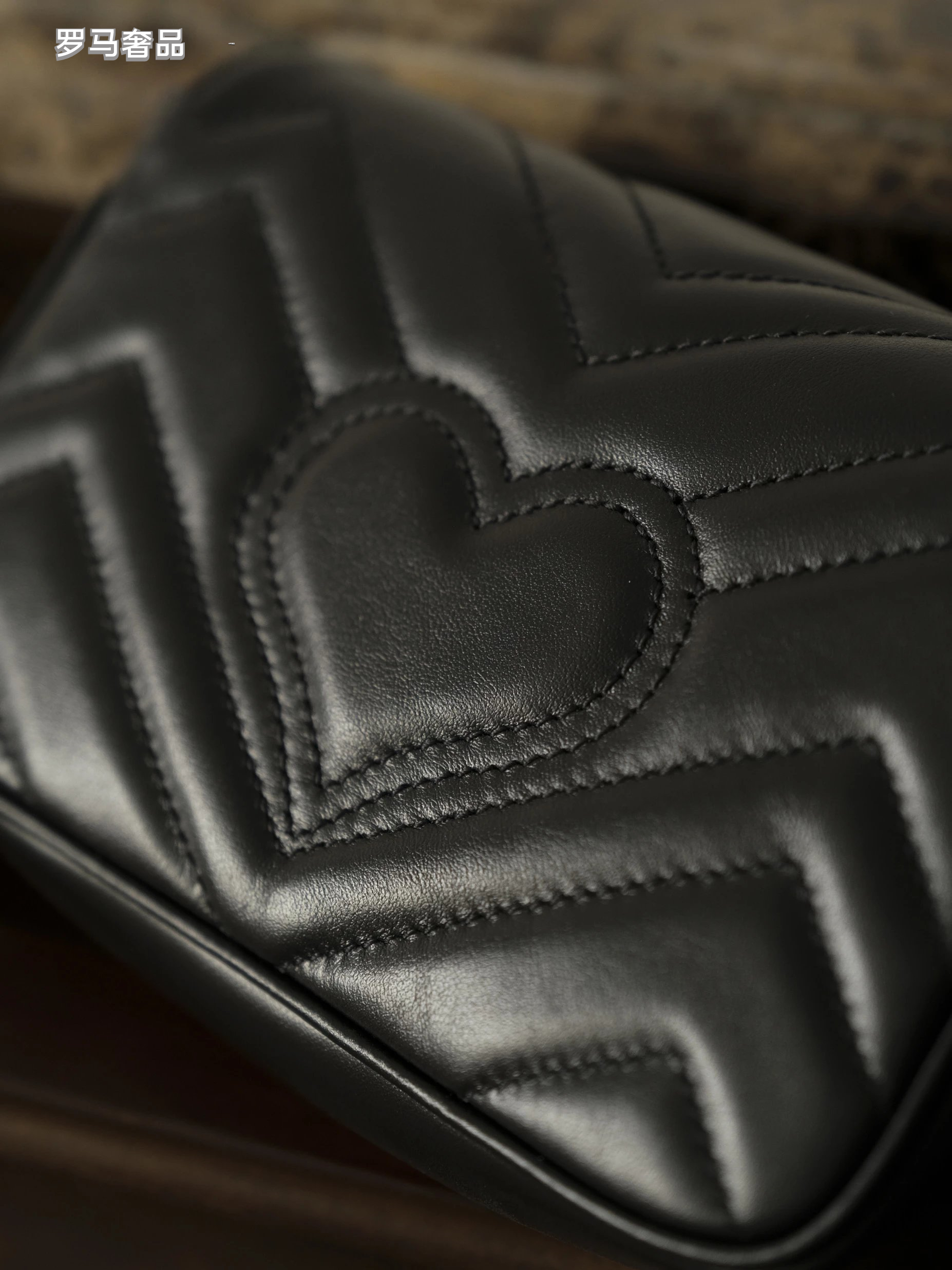 Gucci Black Quilted Chevron Leather Shoulder Bag with Gold Chain Strap