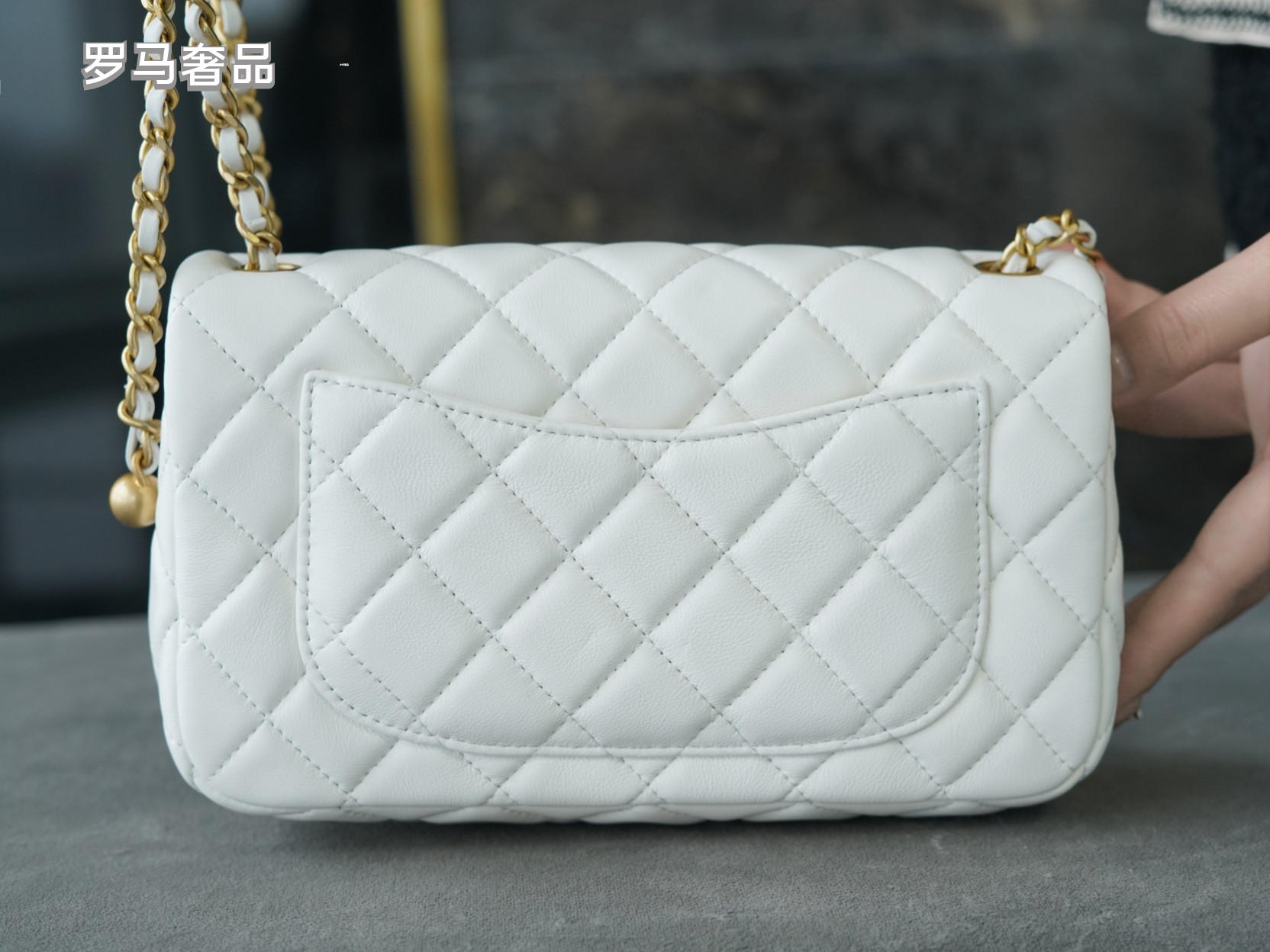 White Quilted Lambskin Mini Flap Bag with Gold-Tone Hardware