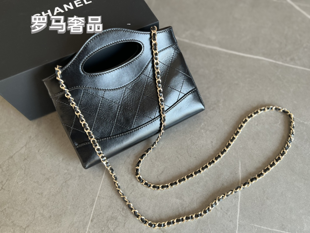 Chanel Black Leather Mini 31 Shopping Bag with Silver-Tone Chain