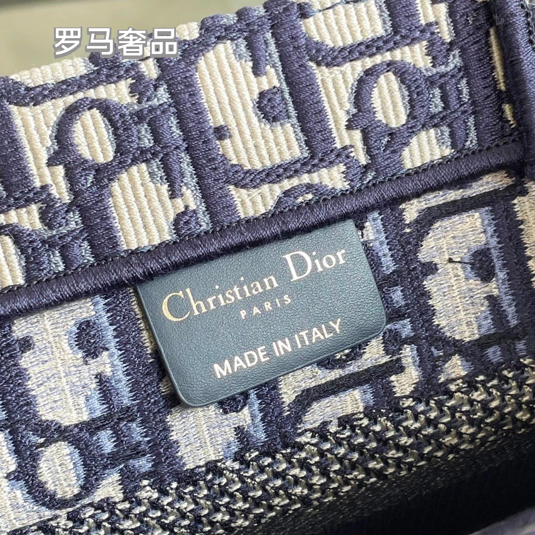 Christian Dior Book Tote Blue Dior Oblique Embroidery