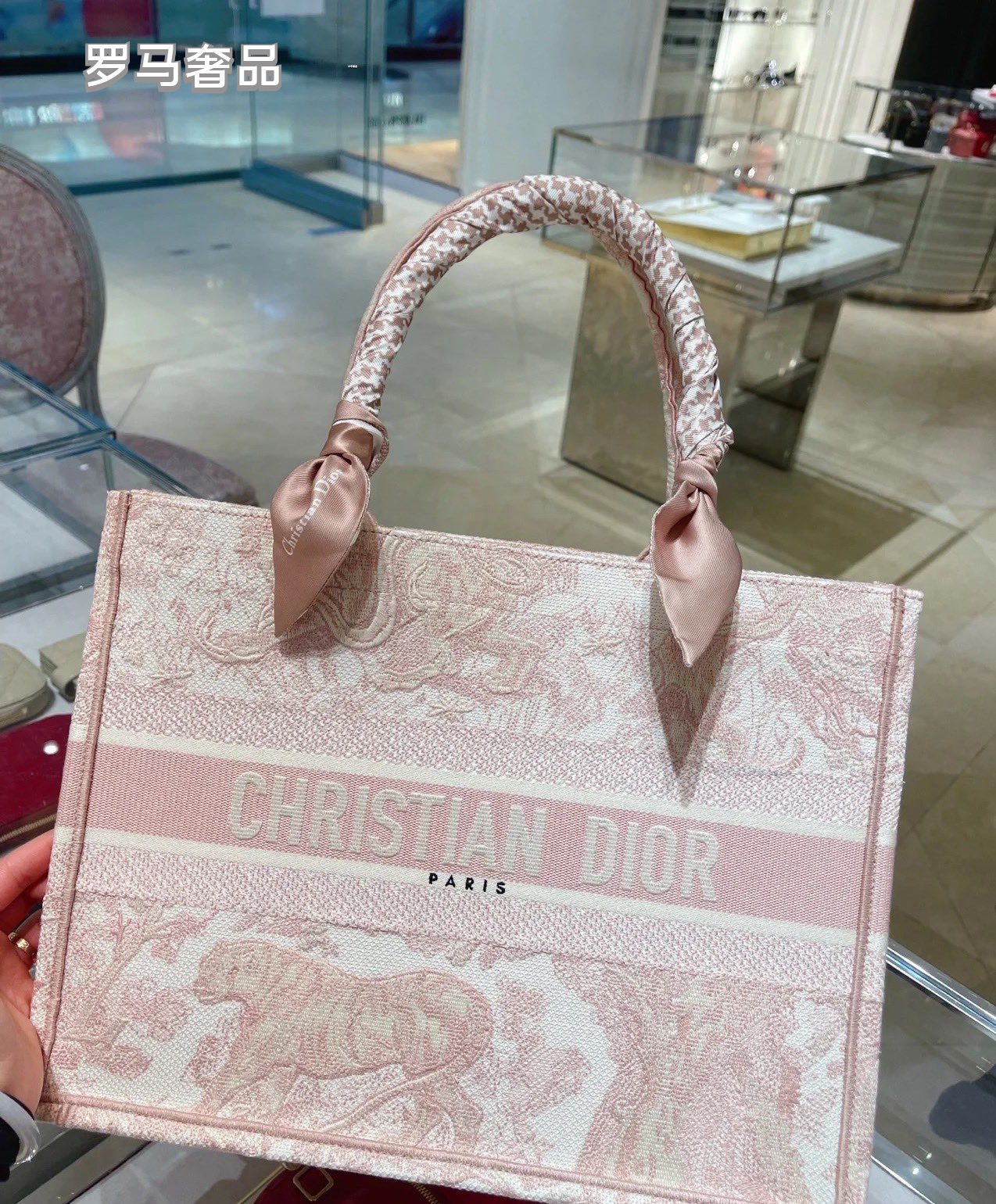 Christian Dior Small Book Tote Bag - Pink Toile de Jouy Embroidery