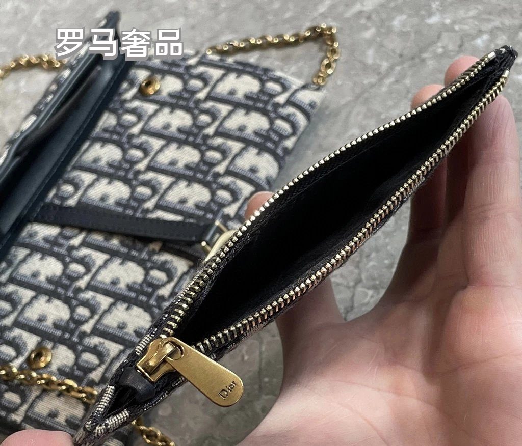 Dior Vintage Monogram Jacquard Saddle Wallet on Chain Crossbody Shoulder Bag