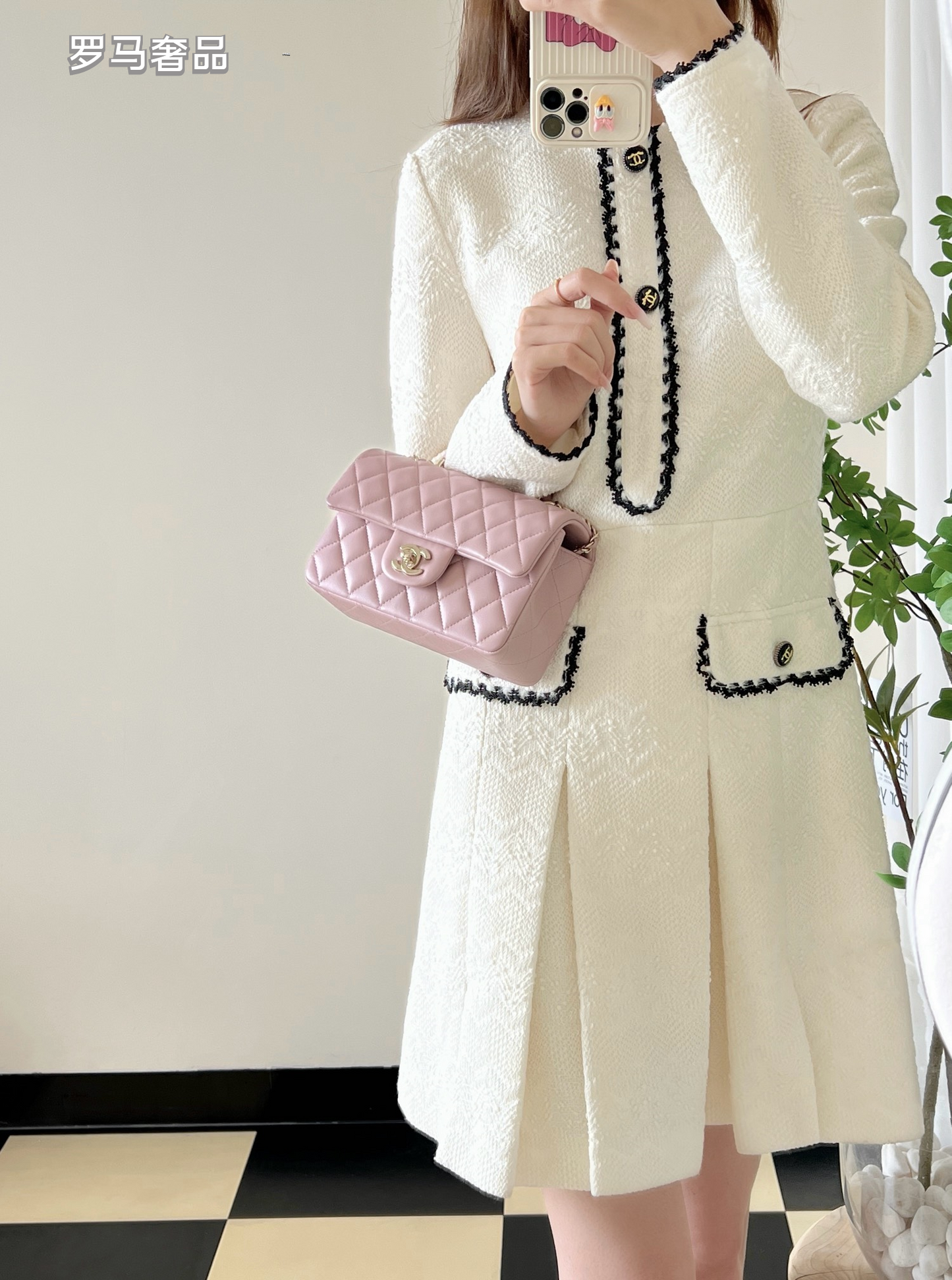 Chanel Mini Top Handle Flap Bag - Light Pink Quilted Lambskin Leather