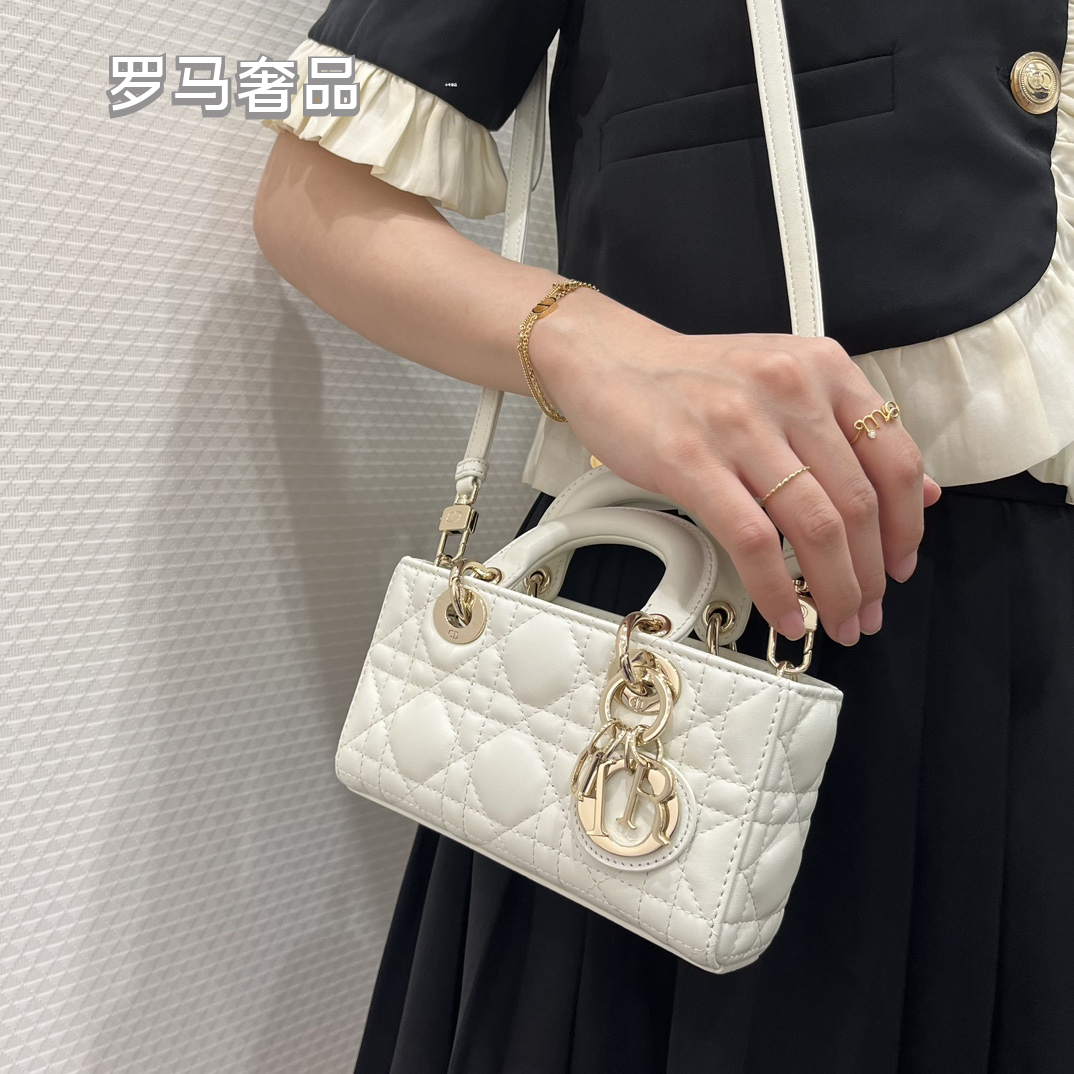 Lady D-Joy Bag - Off-White Cannage Lambskin with Gold-Finish Metal Charms