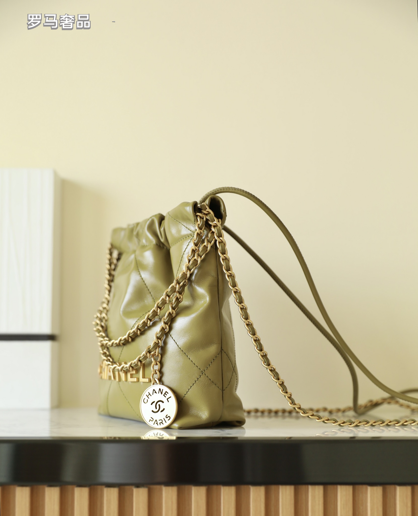 Chanel 22 Handbag in Olive Green Quilted Calfskin with Gold-Tone Hardware