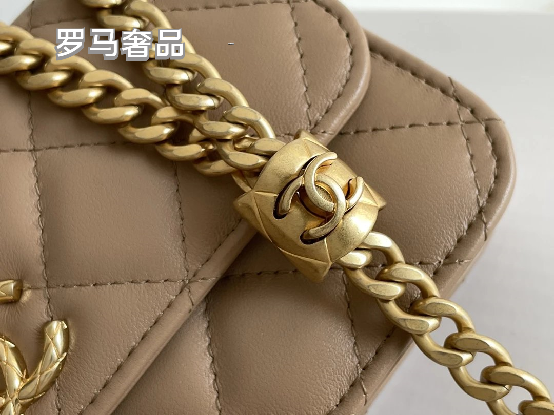 Dark Green Quilted Leather Mini Flap Bag with Gold-Tone Chain and Logo