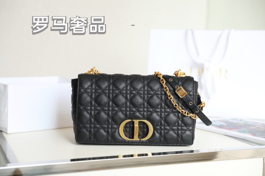 Dior Caro Bag in Black Cannage Calfskin with Gold-Tone CD Logo