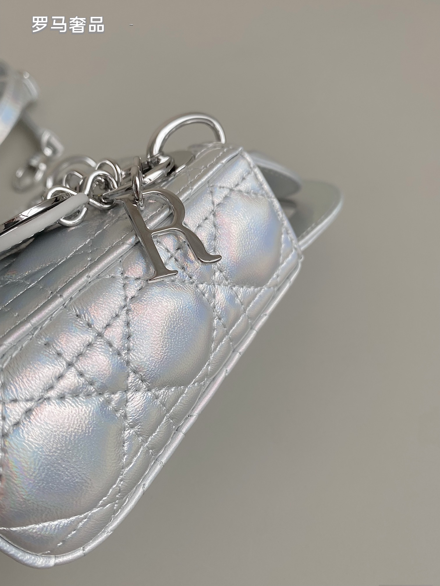 Micro Quilted Top-Handle Bag with Detachable Shoulder Strap - Silver
