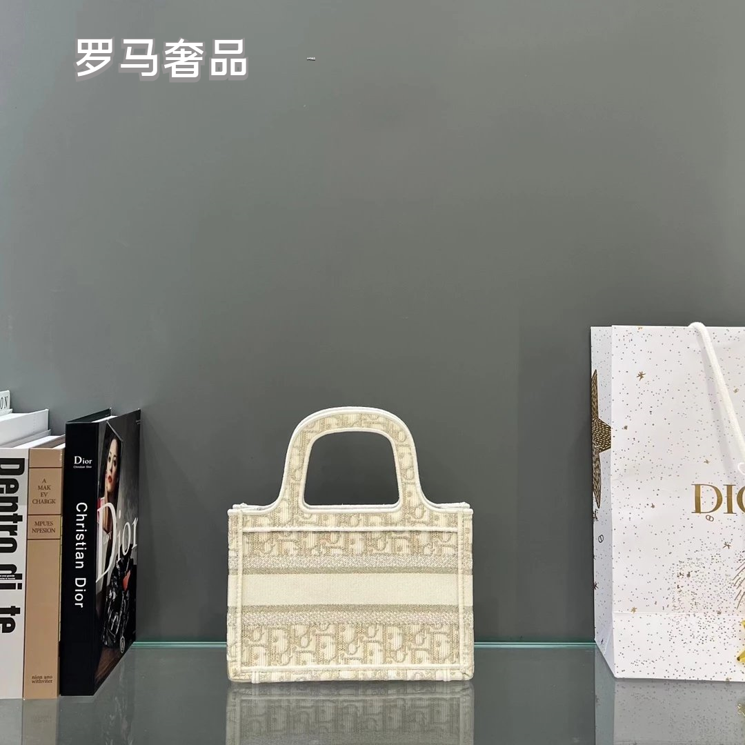 Christian Dior Blue Dior Oblique Embroidery Mini Book Tote