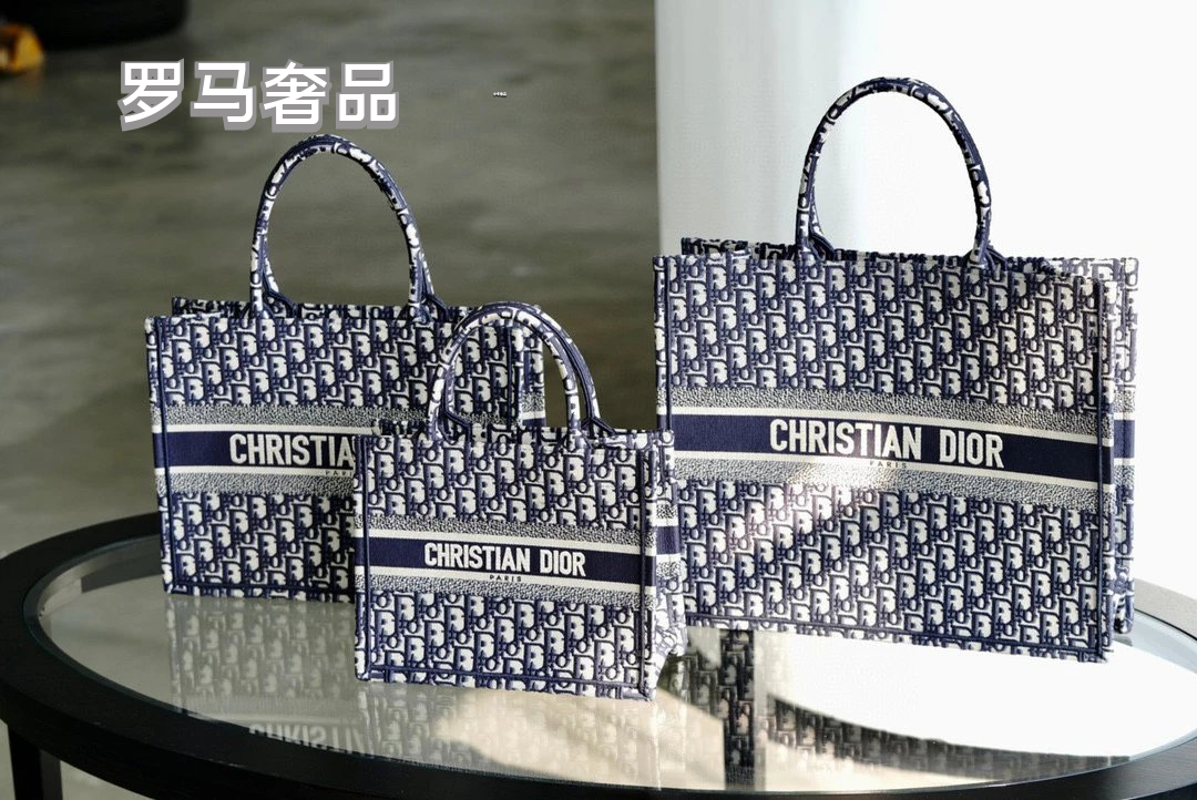Christian Dior Book Tote Blue Dior Oblique Embroidery