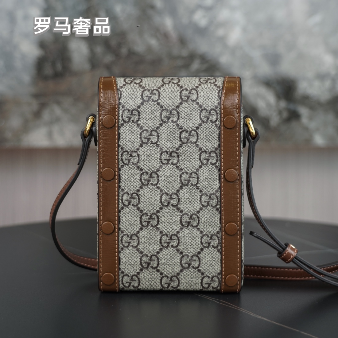 Gucci Horsebit 1955 Mini Bag in GG Supreme Canvas with Brown Leather Trim