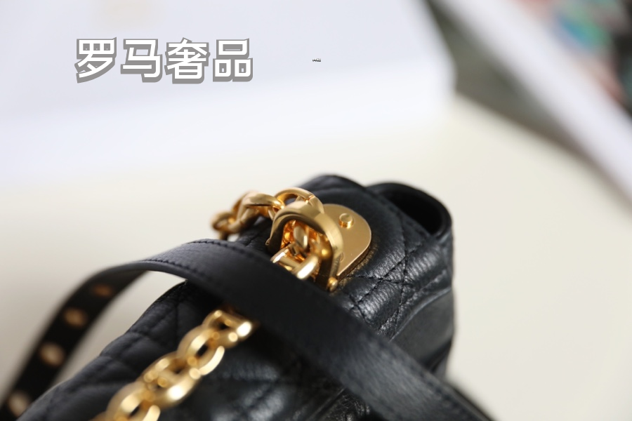 Dior Caro Bag in Black Cannage Calfskin with Gold-Tone CD Logo