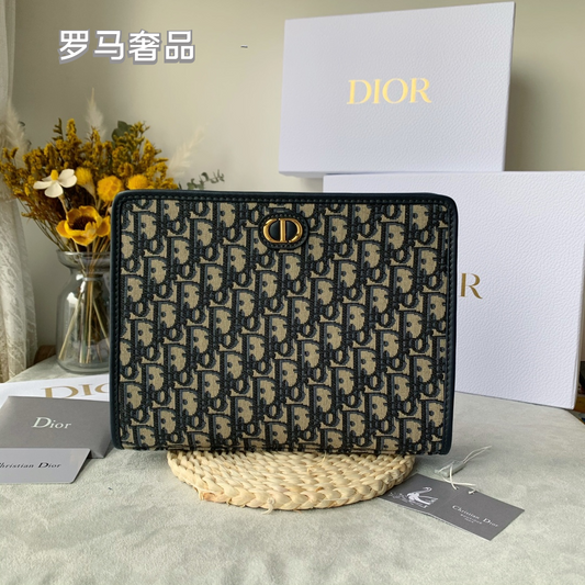Christian Dior Oblique A5 Pouch Blue Jacquard Clutch Bag