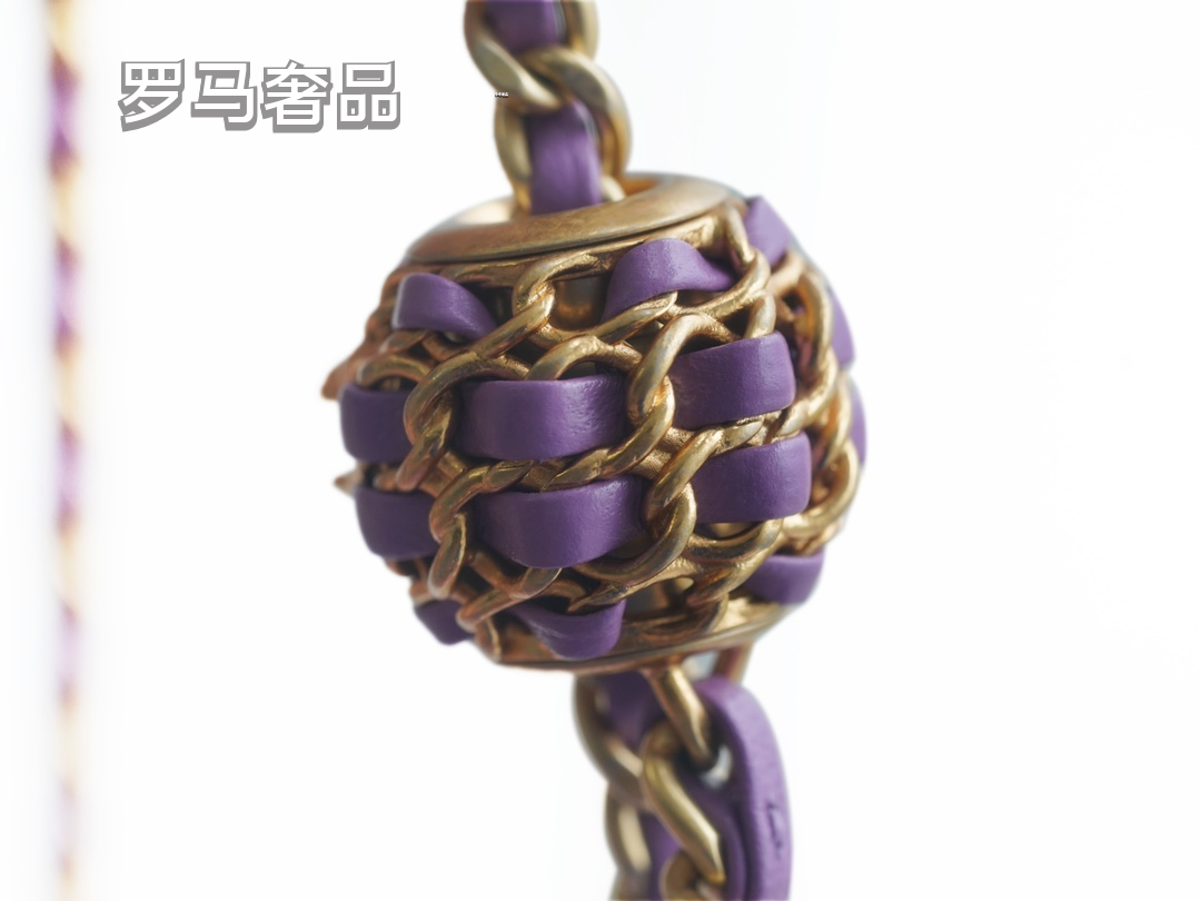 Chanel Mini Flap Bag with Pearl Crush Chain Lambskin Purple Gold Hardware