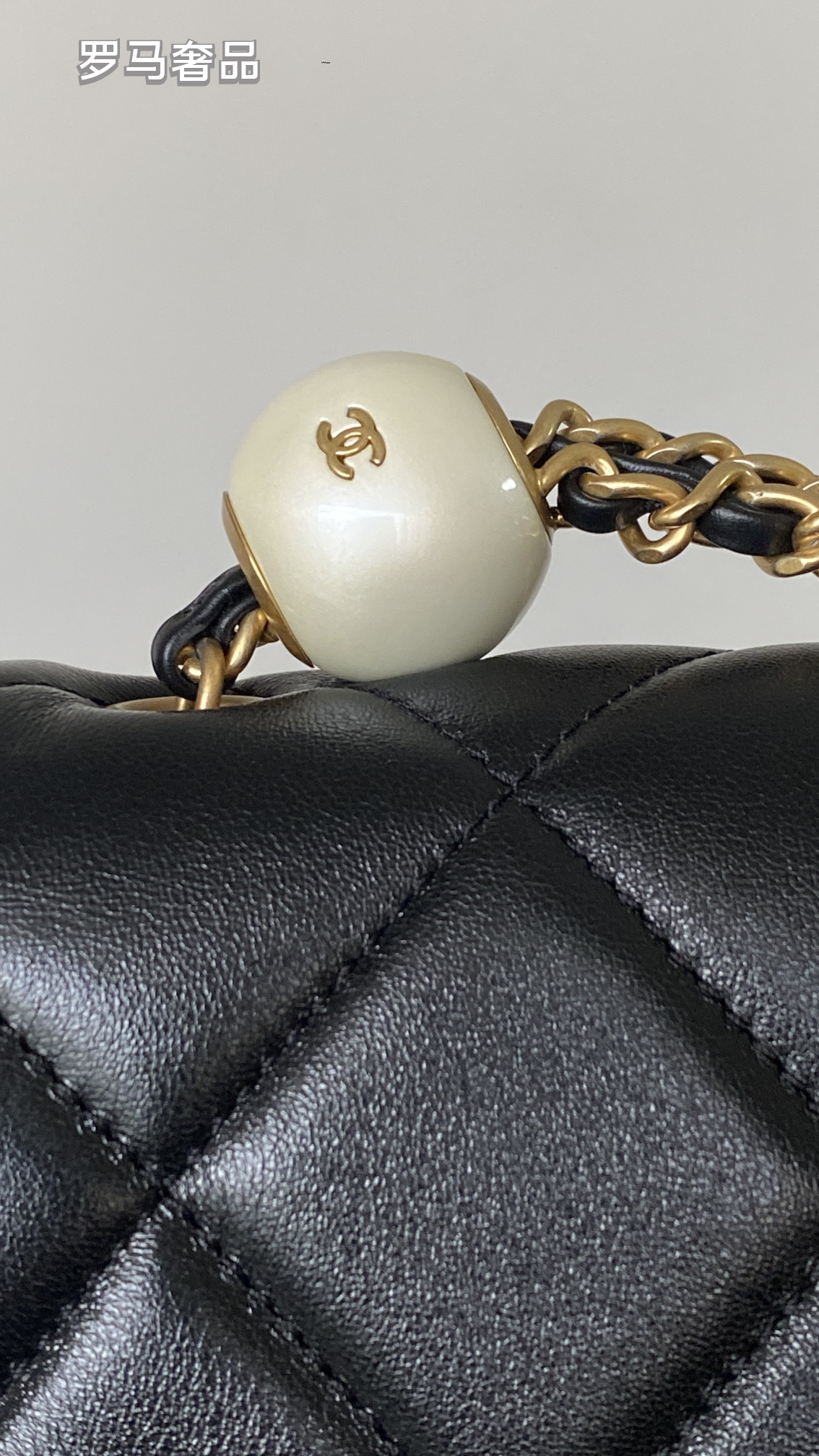 Chanel Quilted Lambskin Mini Flap Bag with Pearl Crush Chain - Black Gold Hardware
