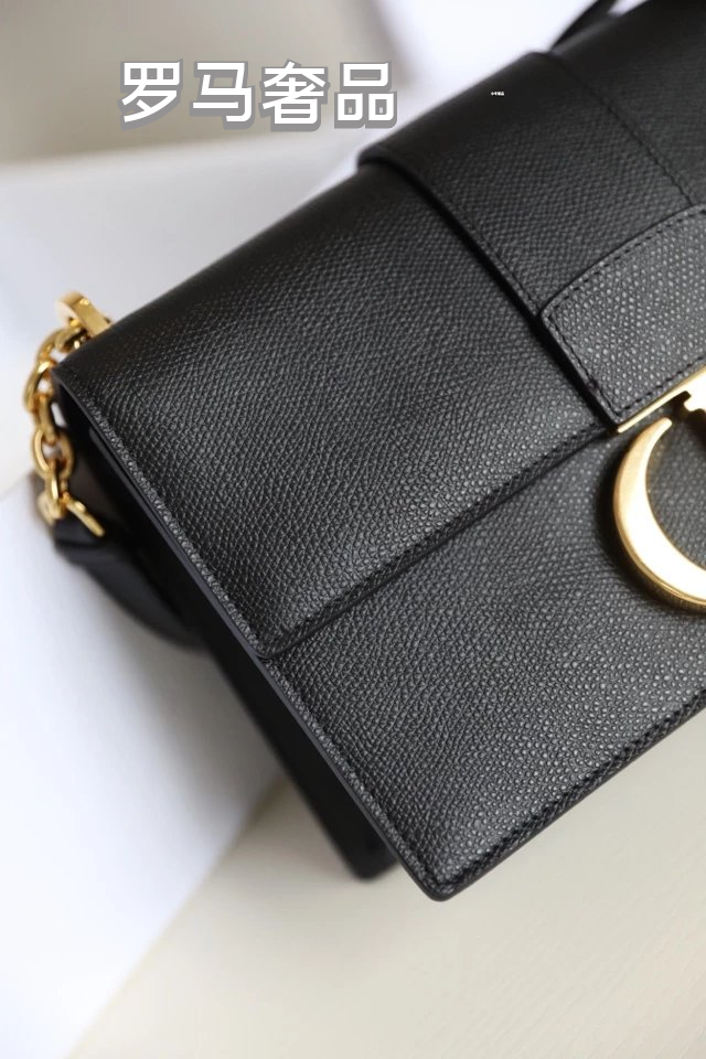 Dior 30 Montaigne Black Box Calfskin Bag with Gold-Finish CD Clasp