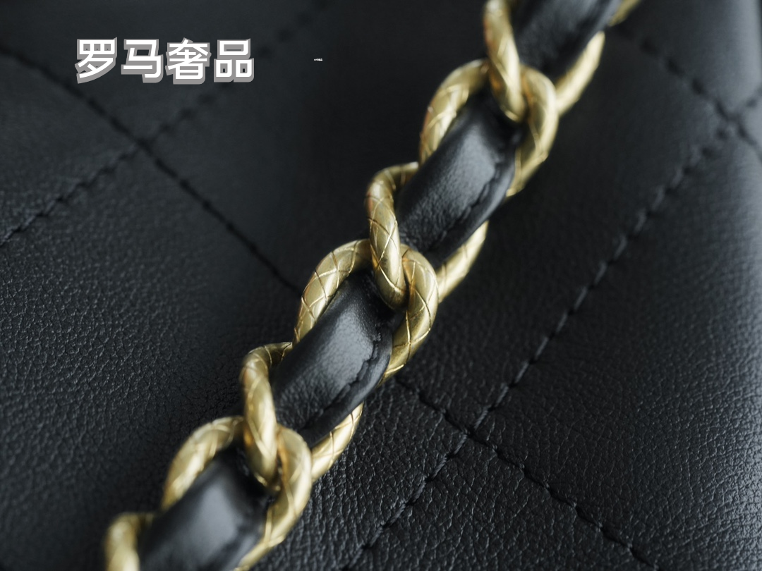 Chanel Quilted Caviar Leather Small Bucket Bag with Gold-Tone Hardware - Black