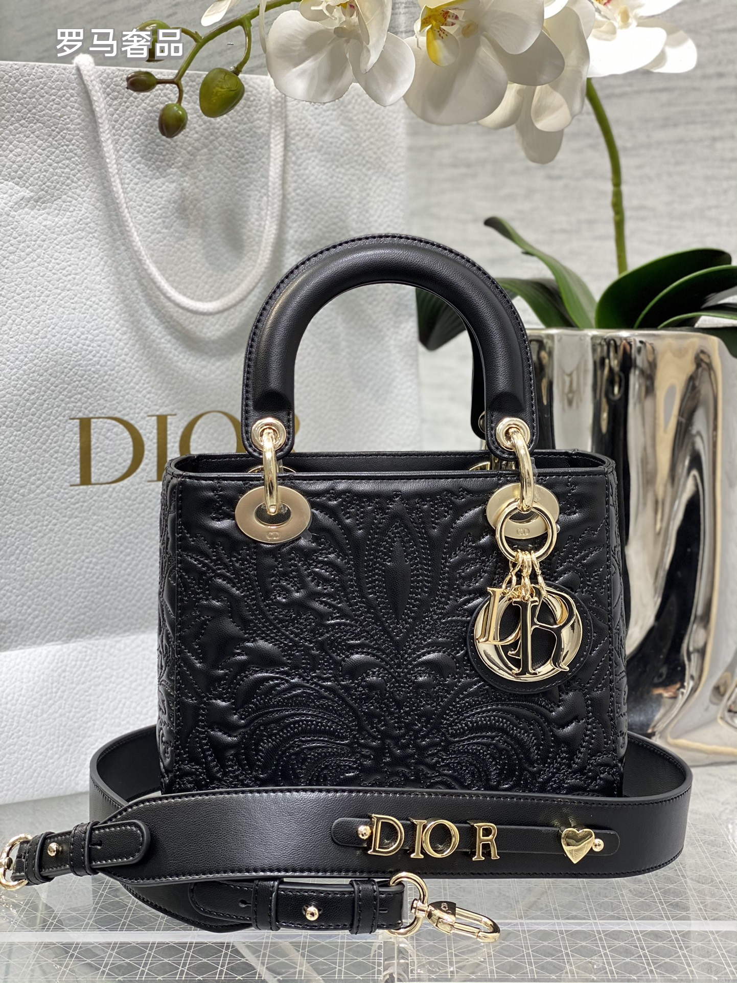 Lady Dior My ABCDior Bag - White Embossed Calfskin with Gold-Finish Metal Charms