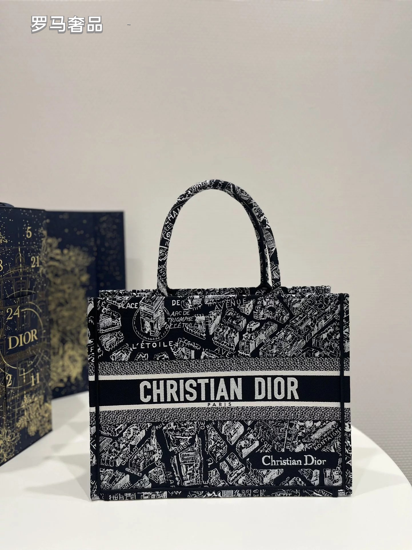 Dior Black and White Paris Street Map Embroidered Canvas Tote Bag
