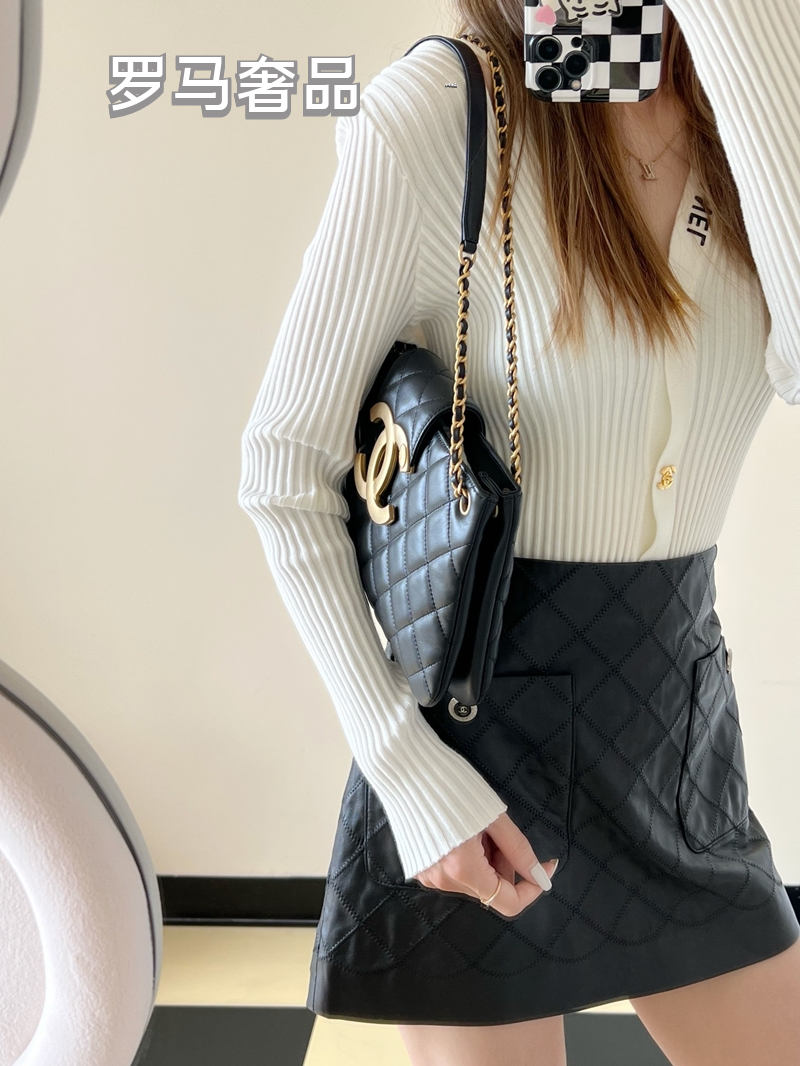 Chanel Black Quilted Leather Flap Bag with Large Gold CC Logo