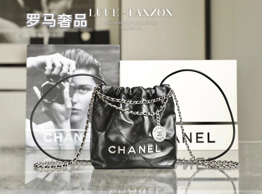 Chanel 22 Small Handbag - Black Shiny Calfskin with Gold-Tone Metal