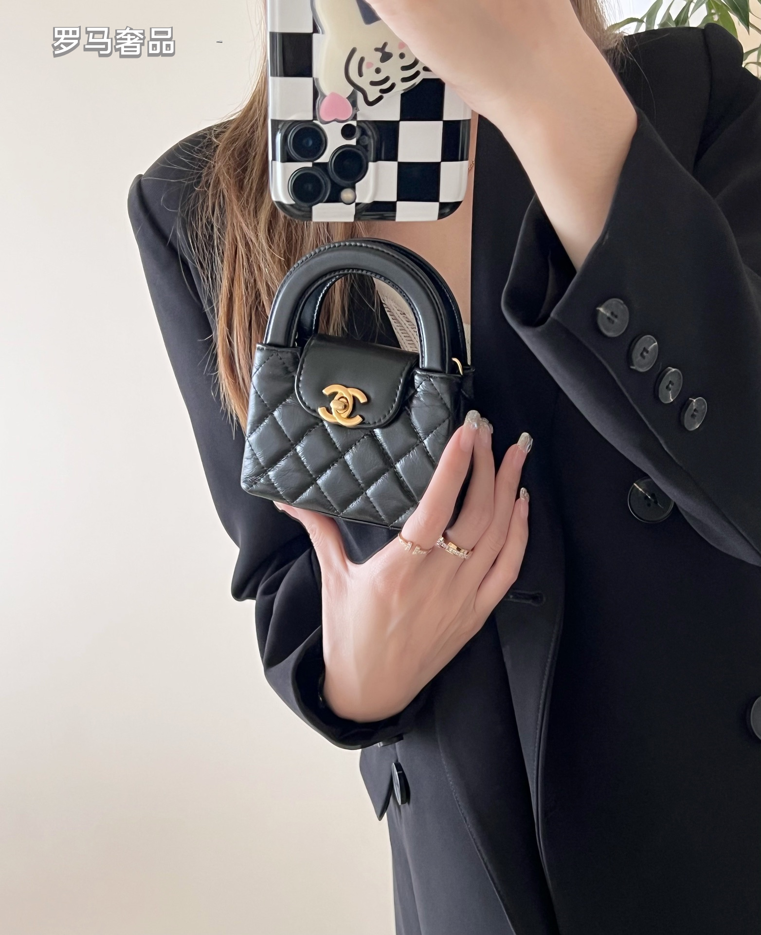 Chanel Black Quilted Lambskin Mini Top Handle Bag Gold-Tone Hardware