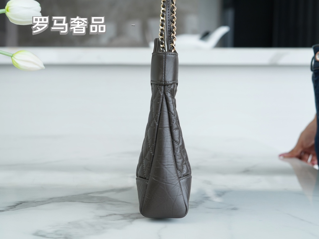 Quilted Leather 2-Way Handbag with Chain Strap and Cutout Top Handle