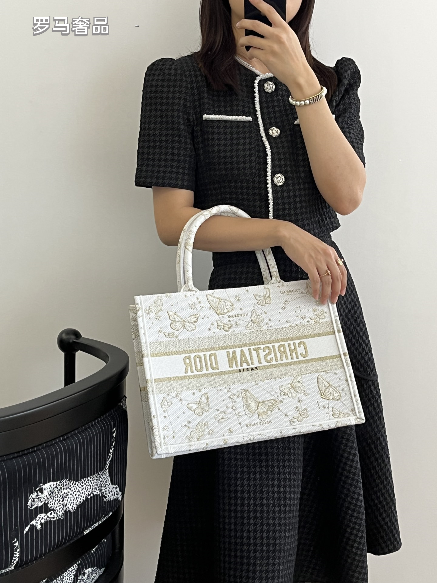 Christian Dior Book Tote Butterfly Embroidery Canvas Handbag