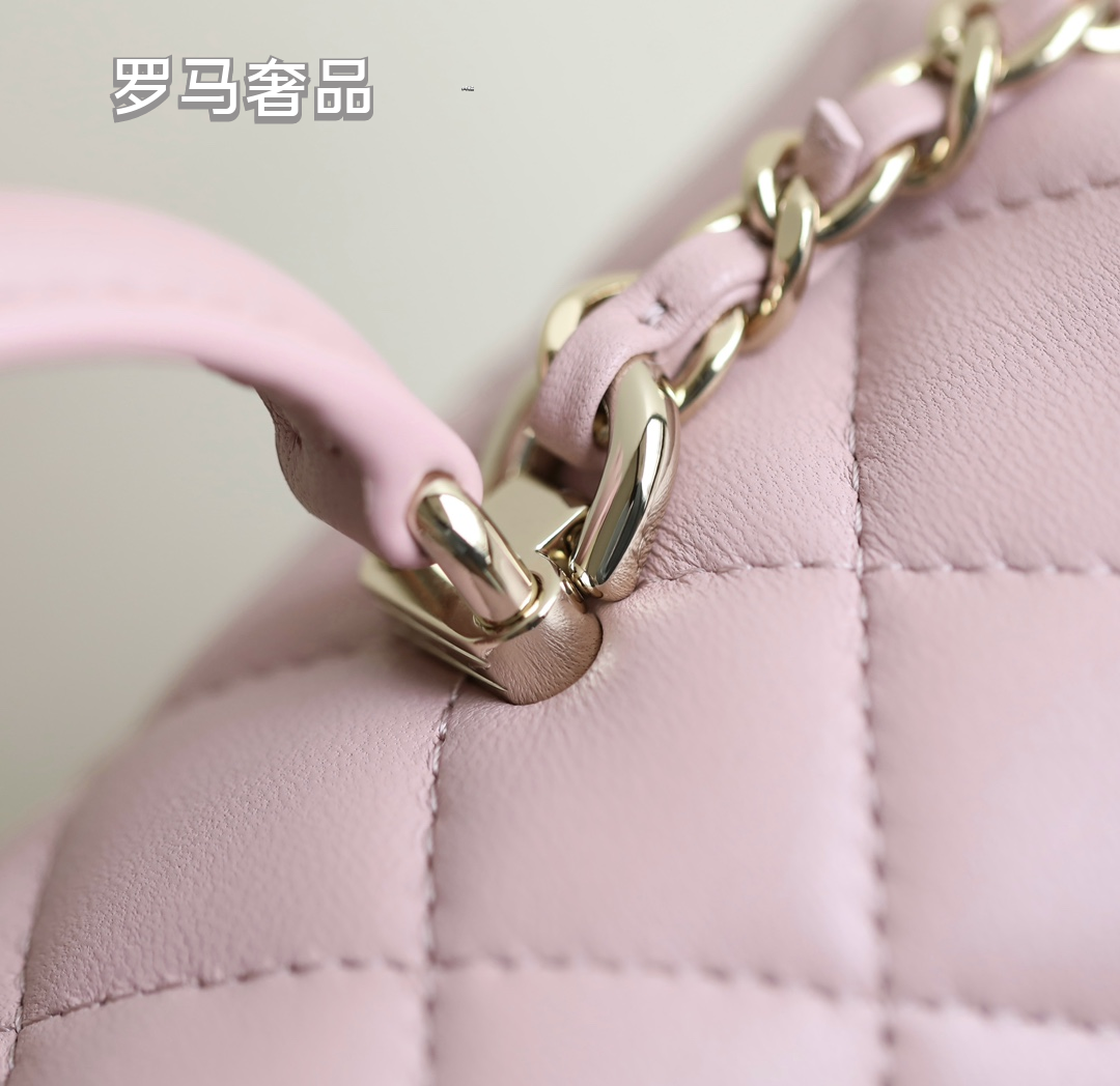 Chanel Mini Top Handle Flap Bag - Light Pink Quilted Lambskin Leather