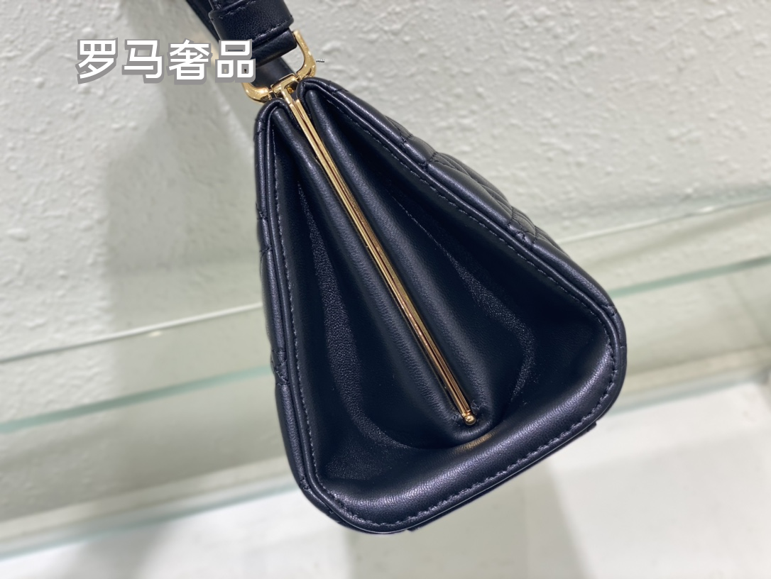 Elegant Navy Blue Quilted Leather Handbag with Top Handle - Classic East-West Designer Style Shoulder Bag for Women