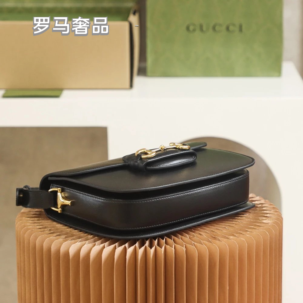 Gucci Luxury Horsebit Detail Flap Leather Crossbody Shoulder Bag