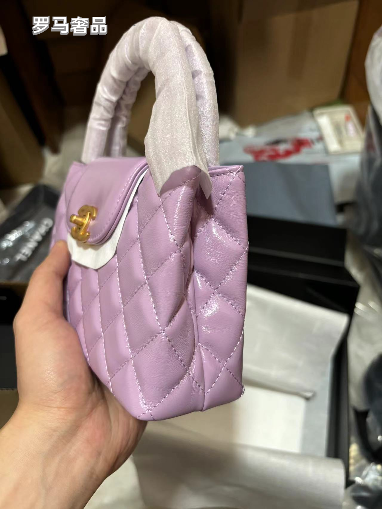 Chanel Quilted Purple Leather Mini Kelly Top Handle Bag - Gold Tone Hardware