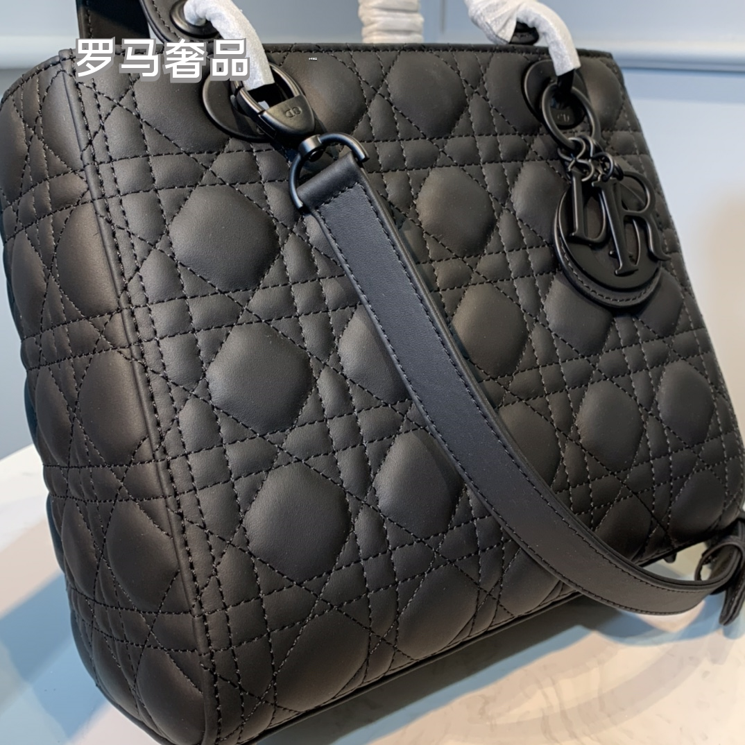 Medium Lady Dior Bag in Black Ultra-Matte Cannage Calfskin