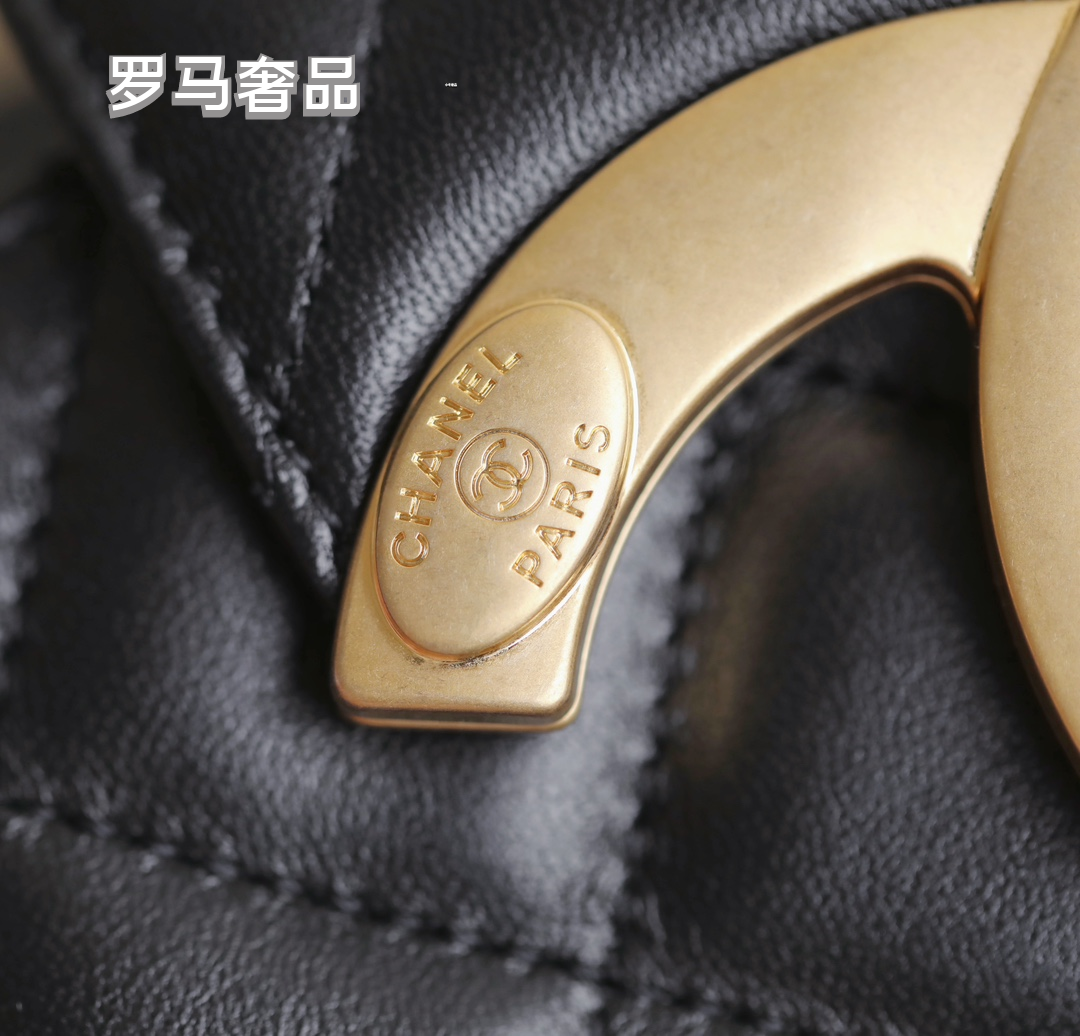 Chanel Black Quilted Leather Flap Bag with Large Gold CC Logo