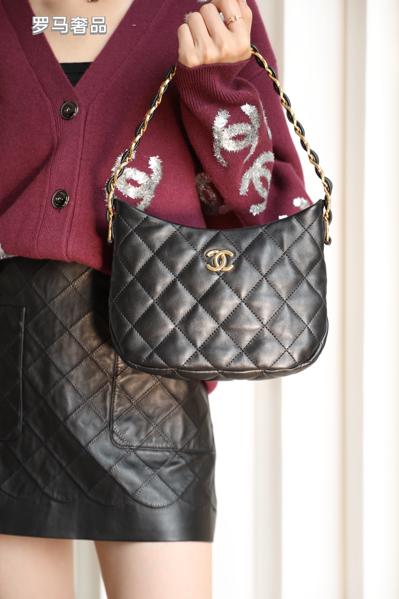 Chanel Small Hobo Bag - Black Quilted Lambskin with Gold-Tone Metal Hardware