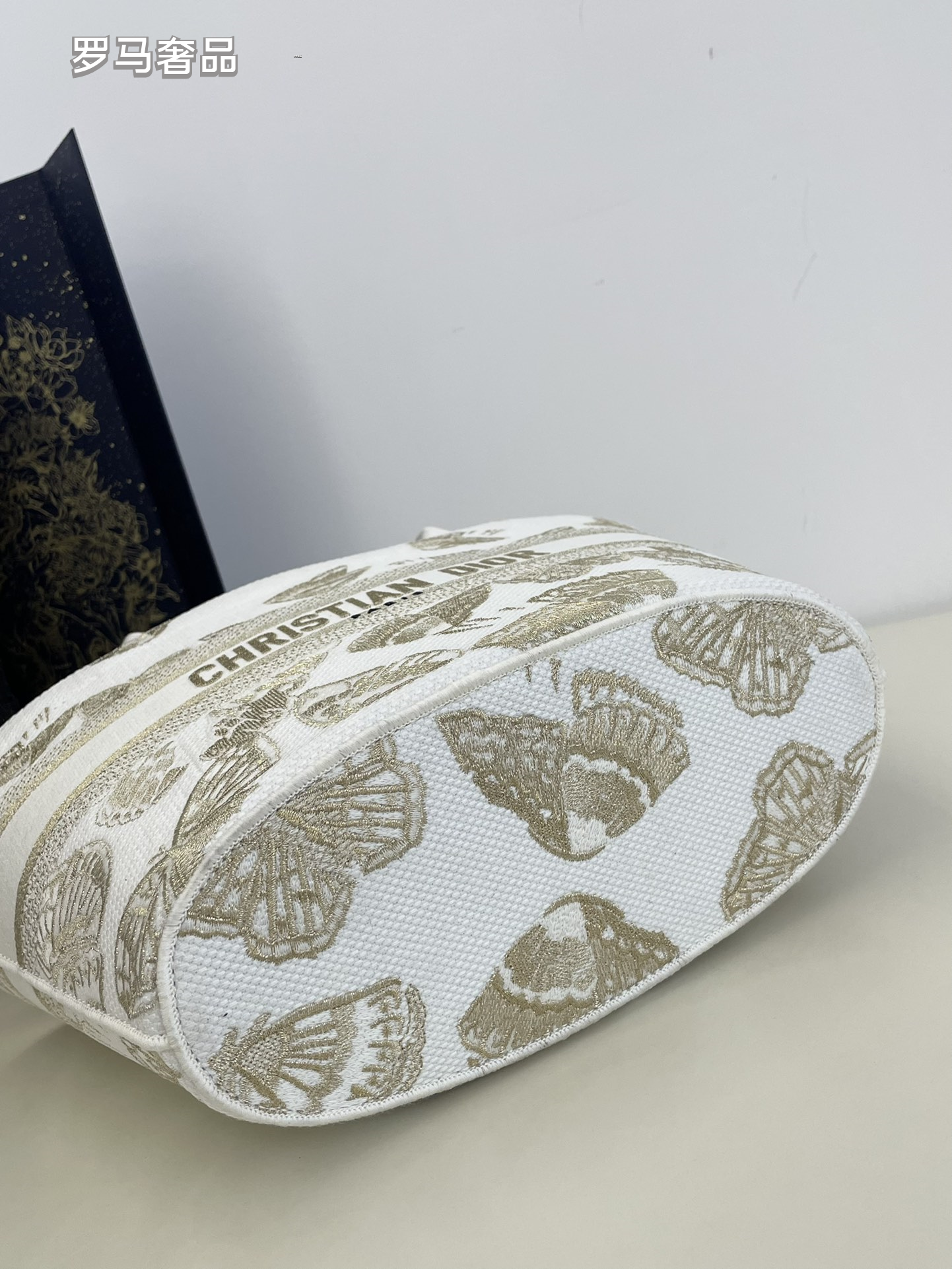 Christian Dior Small Canvas Tote Bag with Butterfly Print - White/Gold
