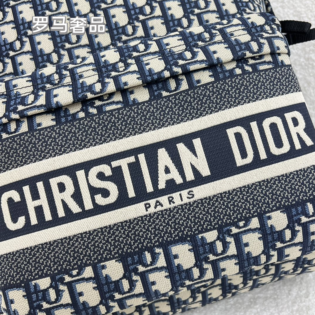 Christian Dior Oblique Jacquard Canvas Backpack - Navy Blue & Beige