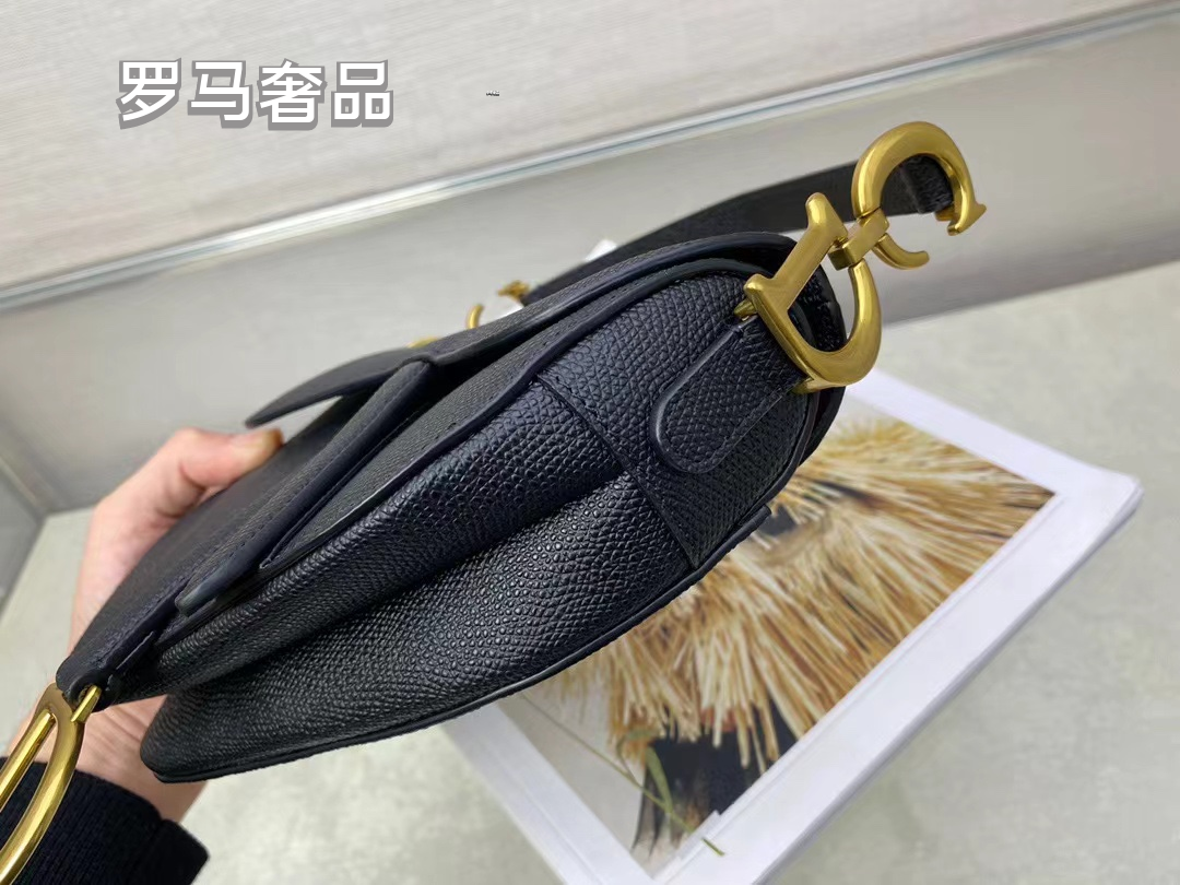Christian Dior White Grained Calfskin Saddle Bag with Gold Hardware