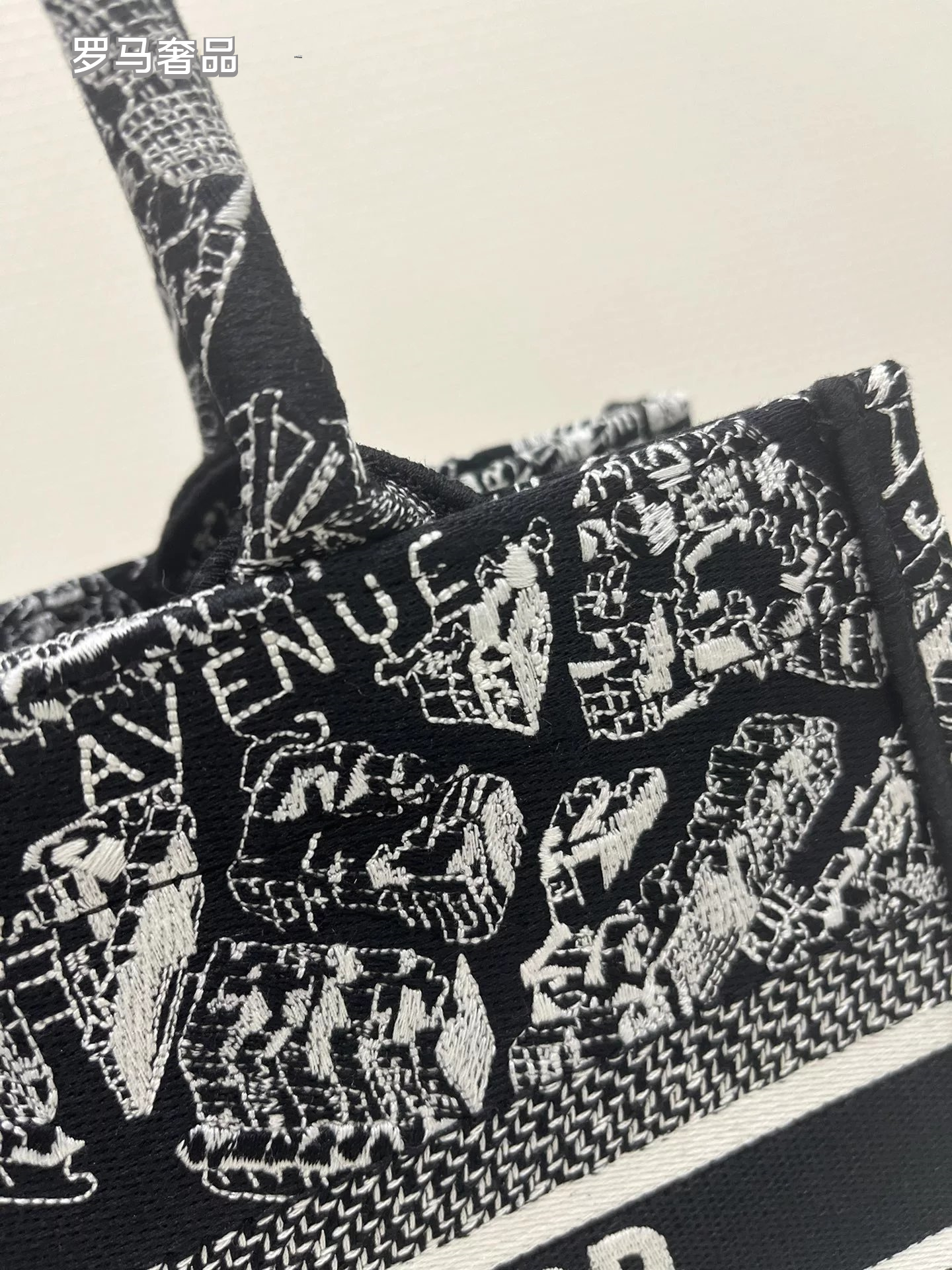 Christian Dior Plan de Paris Book Tote Bag - Black and White Embroidered Canvas