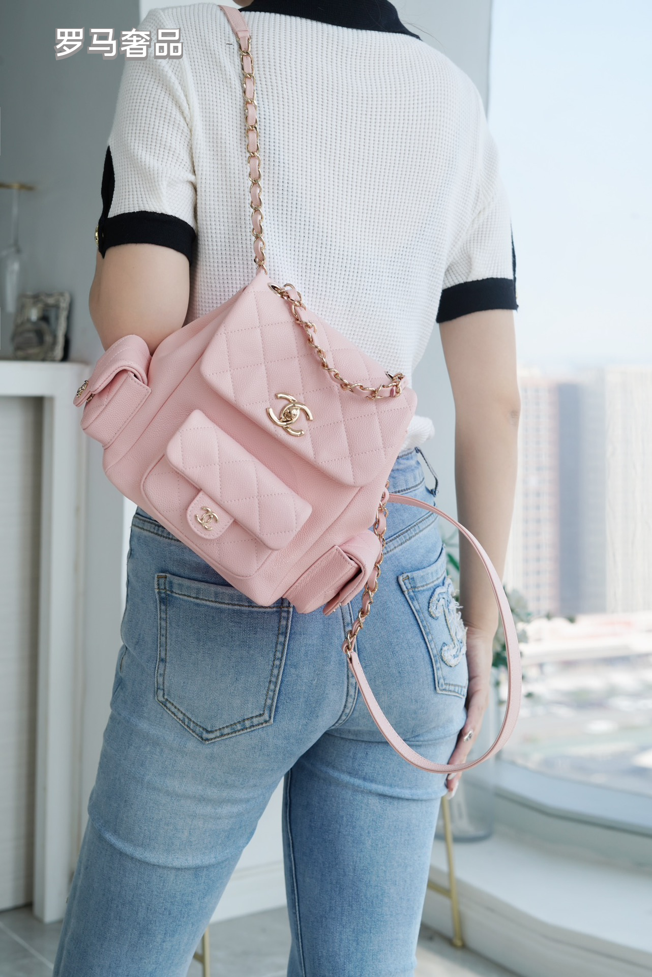 Chanel Quilted Pink Leather Backpack with Gold-Tone CC Logo