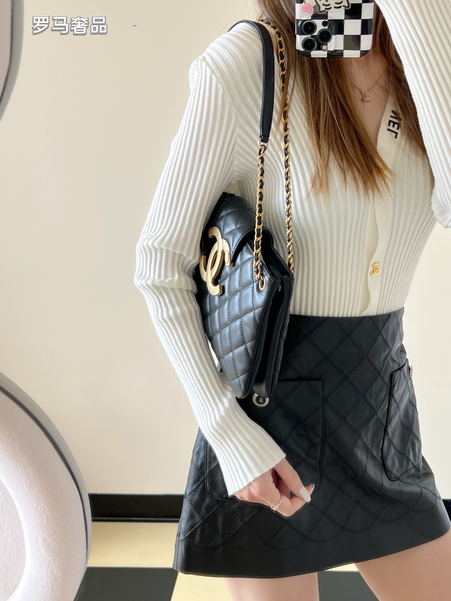 Chanel Black Quilted Leather Flap Bag with Large Gold CC Logo