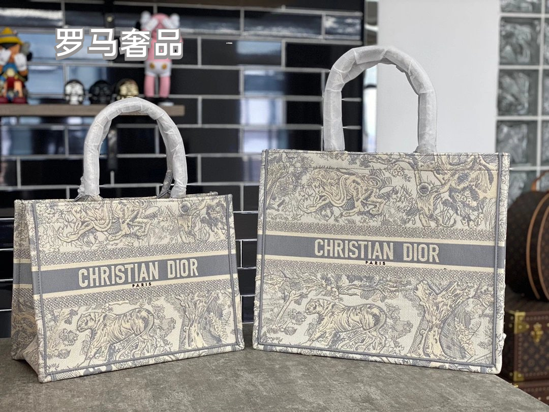 Dior Book Tote Bag Blue Toile de Jouy Embroidery