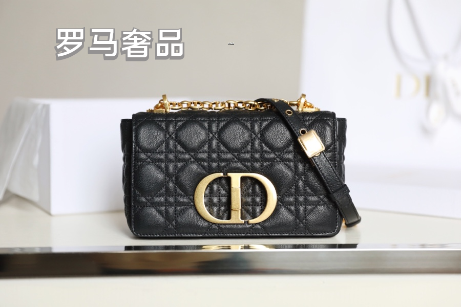Dior Caro Bag in Black Cannage Calfskin with Gold-Tone CD Logo